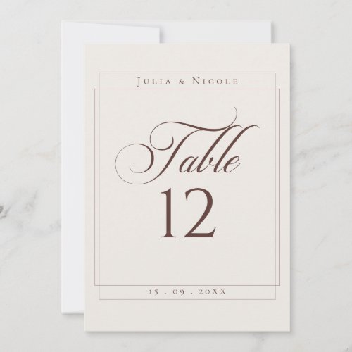 Classic Ivory Brown Calligraphy Table Number