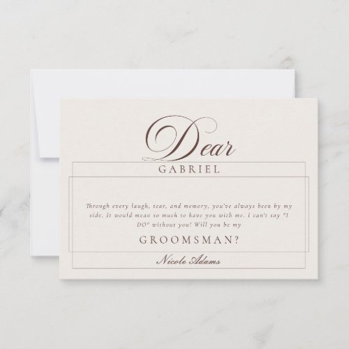 Classic Ivory Brown Groomsman Proposal Cards
