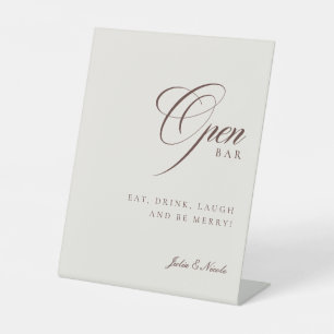 Classic Ivory Brown Open Bar Drinks Wedding Sign