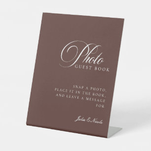 Classic Ivory Brown Photo Guest Book Wedding Sign