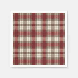 Classic Ivory Brown Rust Red Plaid Pattern Napkins
