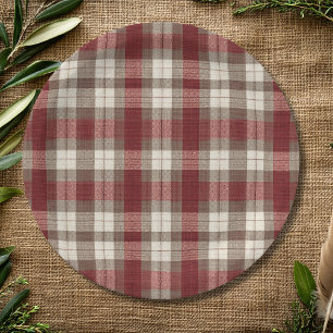 Classic Ivory Brown Rust Red Plaid Pattern Paper Plates