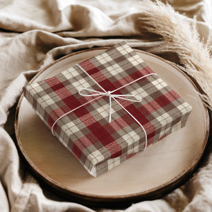 Classic Ivory Brown Rust Red Plaid Pattern Tissue Paper