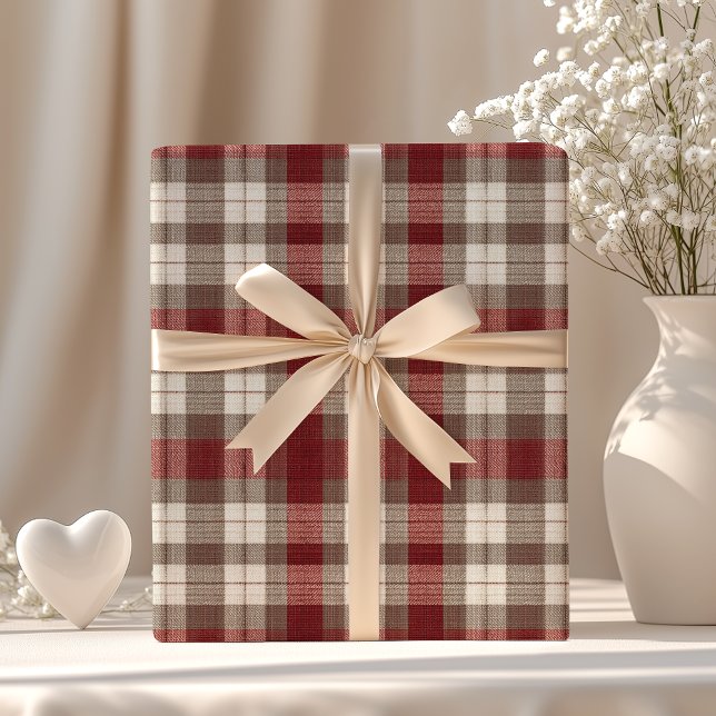 Classic Ivory Brown Rust Red Plaid Pattern Wrapping Paper (Creator Uploaded)