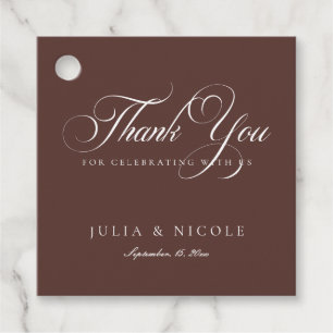 Classic Ivory Brown Script Calligraphy Wedding Favor Tags