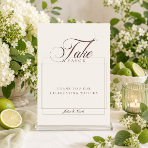 Classic Ivory Brown Take A favor Wedding Sign Invitation