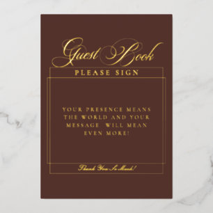 Classic Ivory Brown Wedding Guest Book Sign Foil Invitation