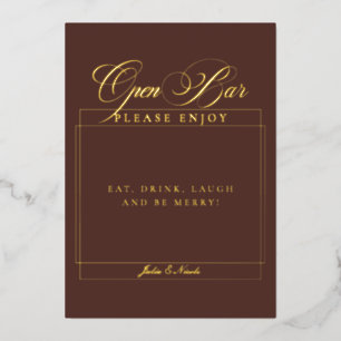 Classic Ivory Brown Wedding Open Bar Sign Foil Invitation