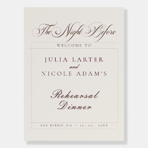 Classic Ivory Brown Wedding Rehearsal Dinner Sign