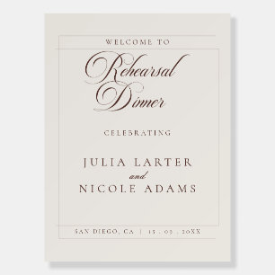 Classic Ivory Brown Wedding Rehearsal Dinner Sign