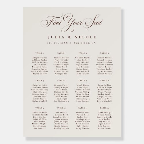 Classic Ivory Brown Wedding Seating Chart Sign