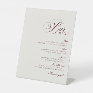 Classic Ivory Burgundy Bar Drink Menu Wedding Sign