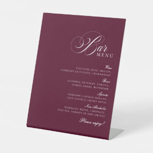 Classic Ivory Burgundy Bar Drink Menu Wedding Sign
