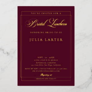 Classic Ivory Burgundy Calligraphy Bridal Luncheon Foil Invitation