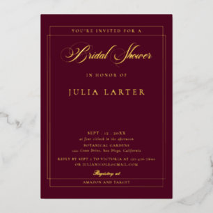 Classic Ivory Burgundy Calligraphy Bridal Shower Foil Invitation