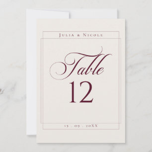 Classic Ivory Burgundy Calligraphy Table Number