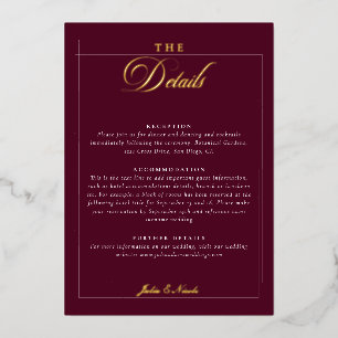 Classic Ivory Burgundy Calligraphy Wedding Details Foil Invitation