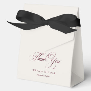 Classic Ivory Burgundy Calligraphy Wedding Thanks Favor Boxes