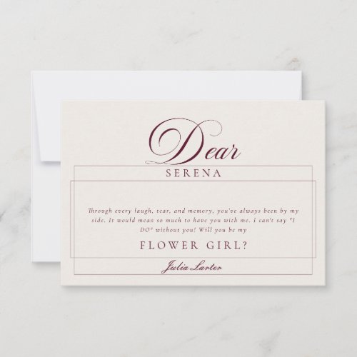 Classic Ivory Burgundy Flower Girl Proposal Cards