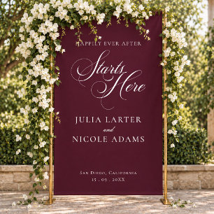 Classic Ivory Burgundy Happily Ever After Welcome Banner
