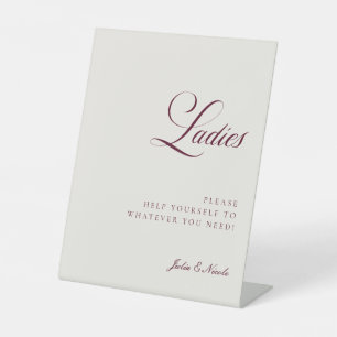 Classic Ivory Burgundy Ladies Bathroom Basket Sign