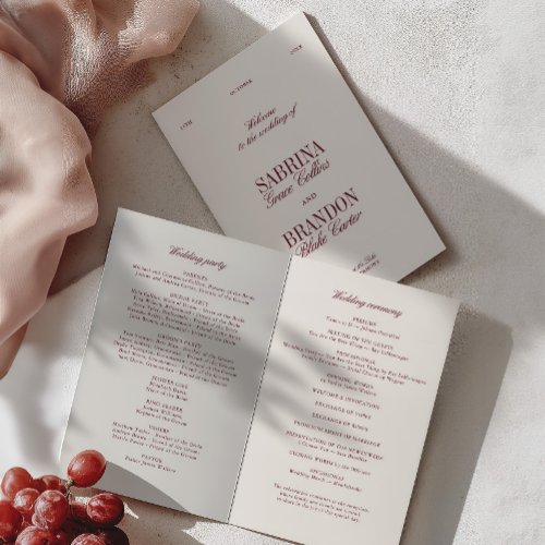 Classic Ivory &amp; Burgundy Modern Wedding Program
