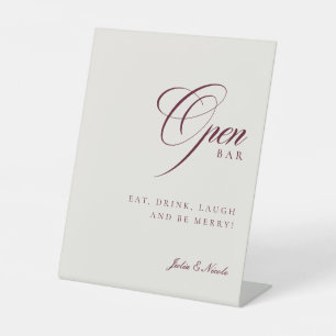 Classic Ivory Burgundy Open Bar Drink Wedding Sign