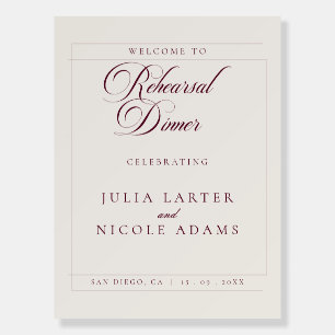 Classic Ivory Burgundy Red Rehearsal Dinner Sign