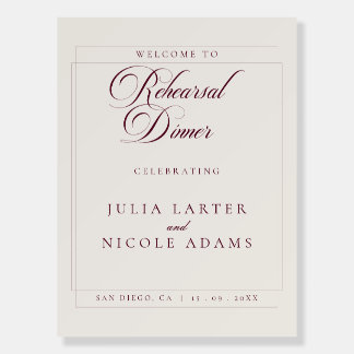 Classic Ivory Burgundy Red Rehearsal Dinner Sign