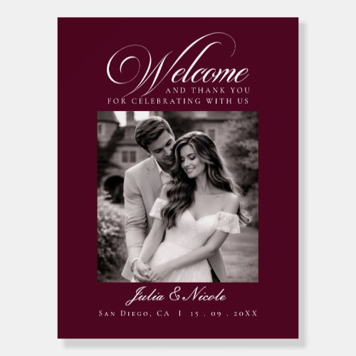 Classic Ivory Burgundy Red Wedding Welcome Sign