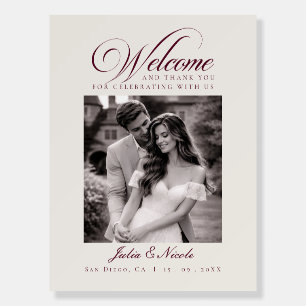Classic Ivory Burgundy Red Wedding Welcome Sign