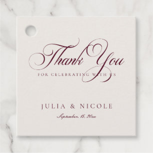 Classic Ivory Burgundy Script Calligraphy Wedding Favor Tags