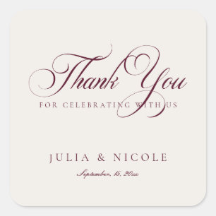 Classic Ivory Burgundy Script Calligraphy Wedding Square Sticker