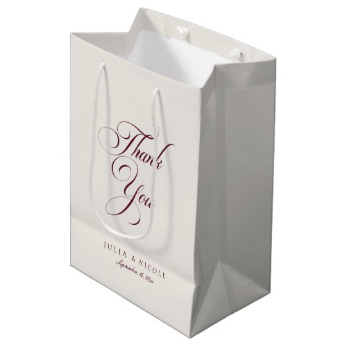 Classic Ivory Burgundy Style Wedding Welcome Wine Medium Gift Bag