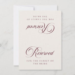 Classic Ivory Burgundy Wedding Reserved Table Sign Invitation