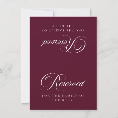 Classic Ivory Burgundy Wedding Reserved Table Sign Invitation