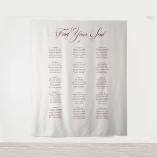 Classic Ivory Burgundy Wedding Seating Chart Sign Tapestry