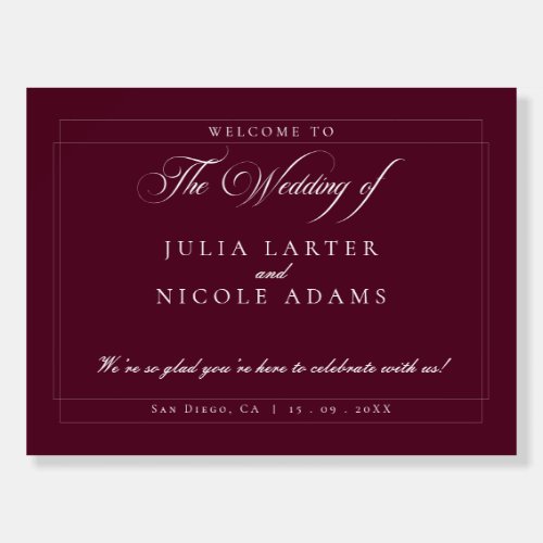 Classic Ivory Burgundy Wedding Welcome Sign