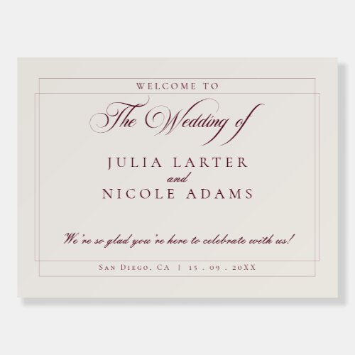 Classic Ivory Burgundy Wedding Welcome Sign