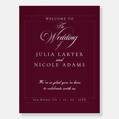 Classic Ivory Burgundy Wedding Welcome Sign