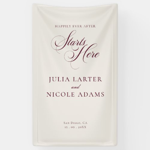 Classic Ivory Burgundy Welcome Wedding Banner Sign