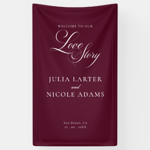 Classic Ivory Burgundy Welcome Wedding Banner Sign