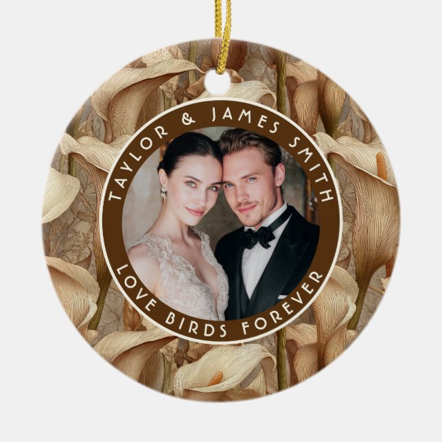 Classic Ivory Calla Lilies Flower Boho Wedding Ceramic Ornament (Front)