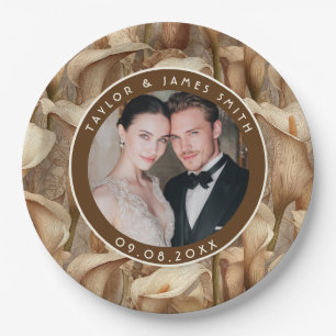 Classic Ivory Calla Lilies Sparkle Boho Wedding Paper Plates