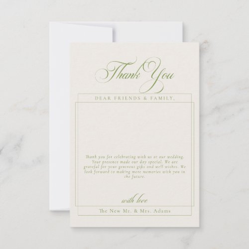 Classic Ivory Calligraphy Photo Wedding Thank You Card