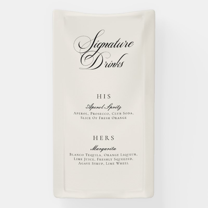 Classic Ivory Calligraphy Signature Drinks Menu Banner