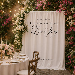 Classic Ivory Calligraphy Wedding Backdrops Banner