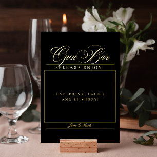 Classic Ivory Chic Black Wedding Open Bar Sign Foil Invitation