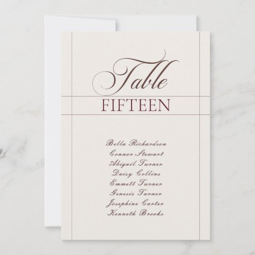 Classic Ivory Choco Brown Calligraphy Table Number