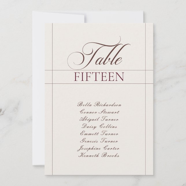 Classic Ivory Choco Brown Calligraphy Table Number (Front)